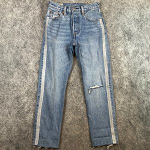 Levis 501 Jeans 24 00 Button Fly Bling Rhinestone Big E Repro 100 Cotton Raw Hem